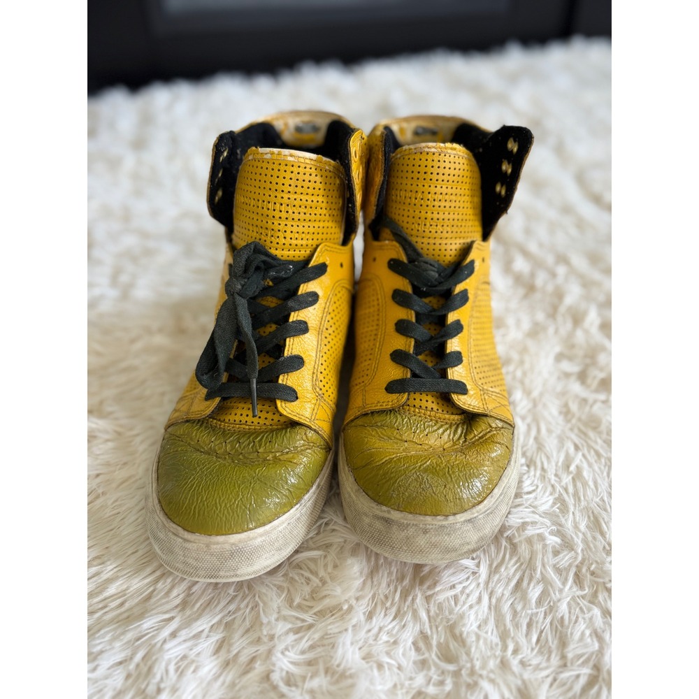 Justin Bieber Supra High Top Sneakers Yellow Green Leather Skate Shoes US 7.5‎ - Picture 3 of 8
